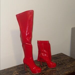 Thalia Sodi Shiny Red Over-the-Knee Boots New no Box